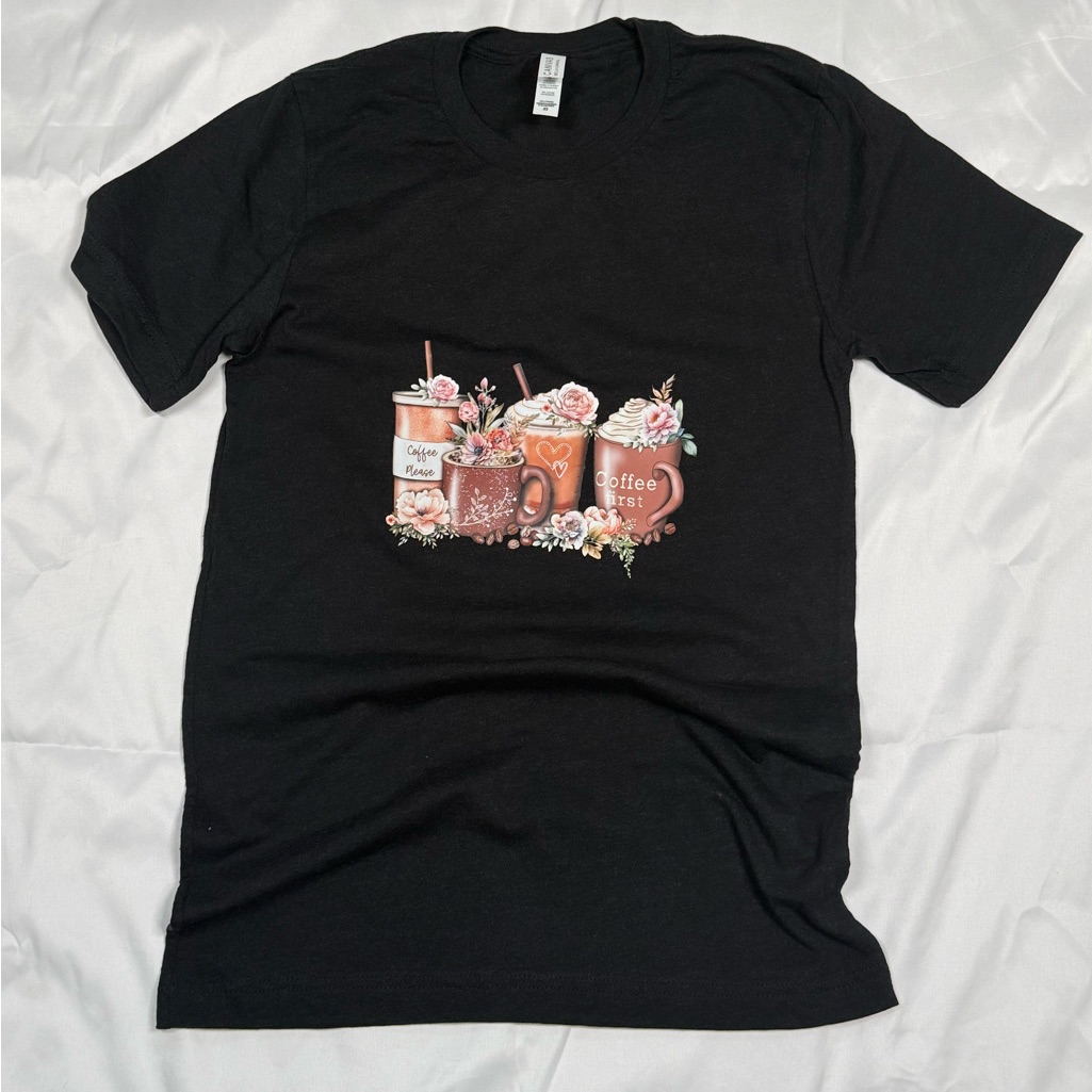 Bella Canvas Black Floral Coffee Graphic Tee